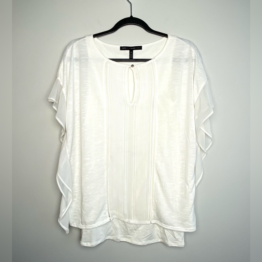 White House Black Market Women’s Cream Layered Short Sleeve Top Blouse Size XS